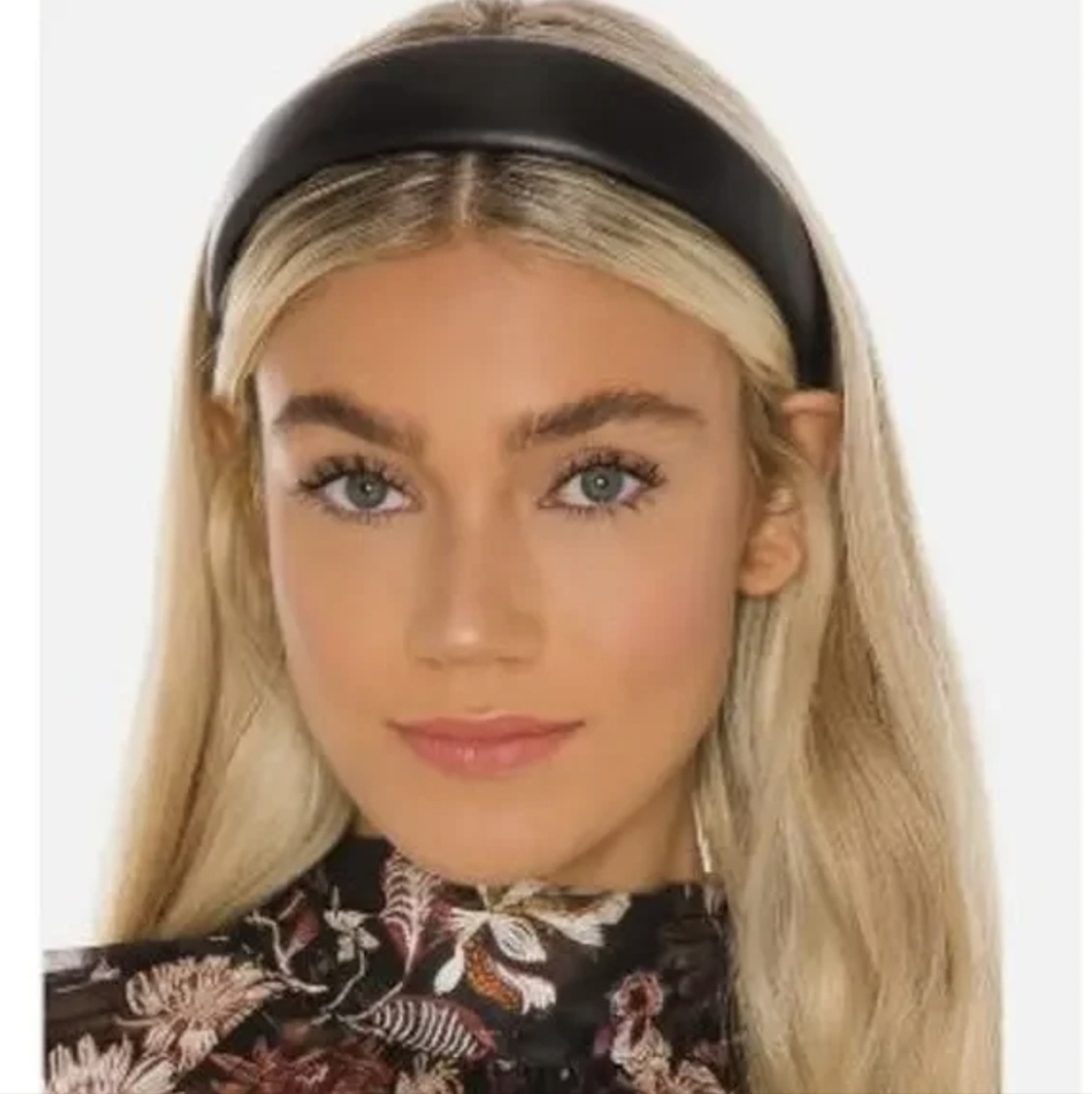 Revolve Shashi Black Faux Leather Lilith Headband NWT
